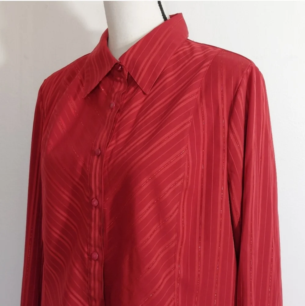 East 5th Red Metallic Diagonal Stripes Button Front Blouse Size XL - Picture 6 of 11